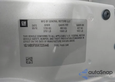 2010 Chevrolet Cobalt Ls из США, поврежденный, VIN 1G1AB5F56A7226446